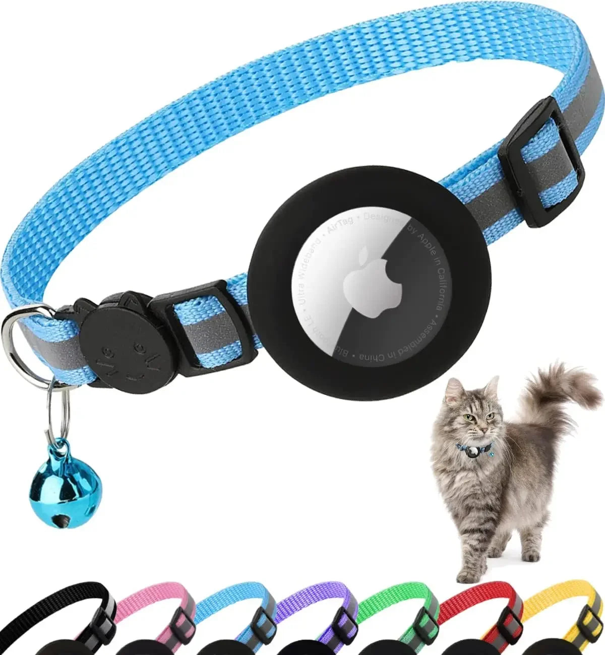 Collar para gatos con soporte AirTag, reflectante y seguro