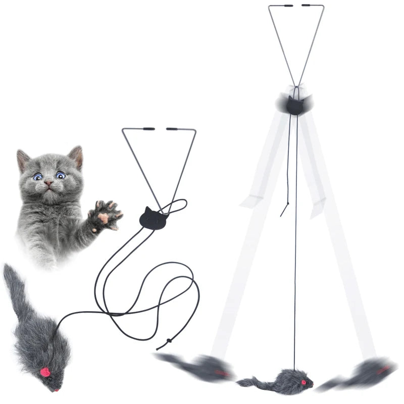 Ratón de Peluche Colgante para Gatos Felices y Entretenidos-Diversión en Movimiento