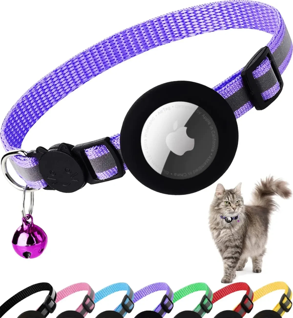 Collar para gatos con soporte AirTag, reflectante y seguro