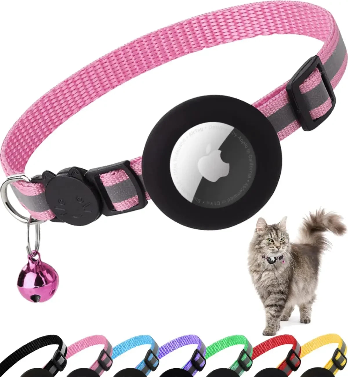 Collar para gatos con soporte AirTag, reflectante y seguro