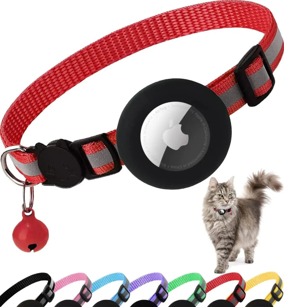 Collar para gatos con soporte AirTag, reflectante y seguro