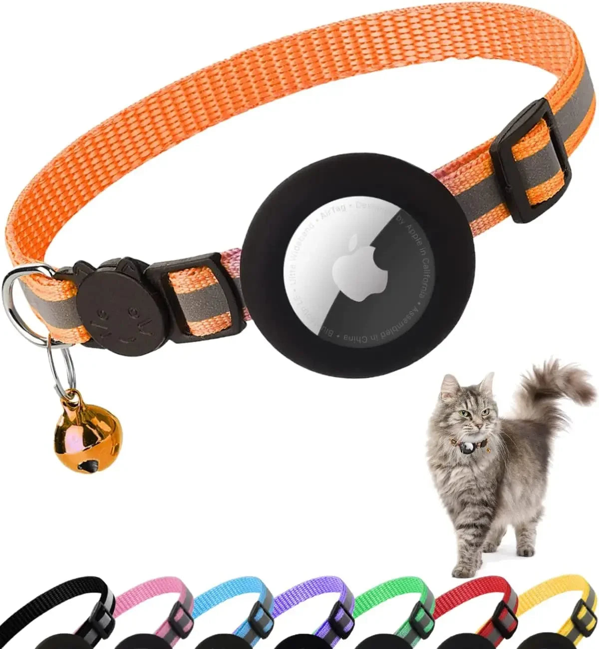 Collar para gatos con soporte AirTag, reflectante y seguro