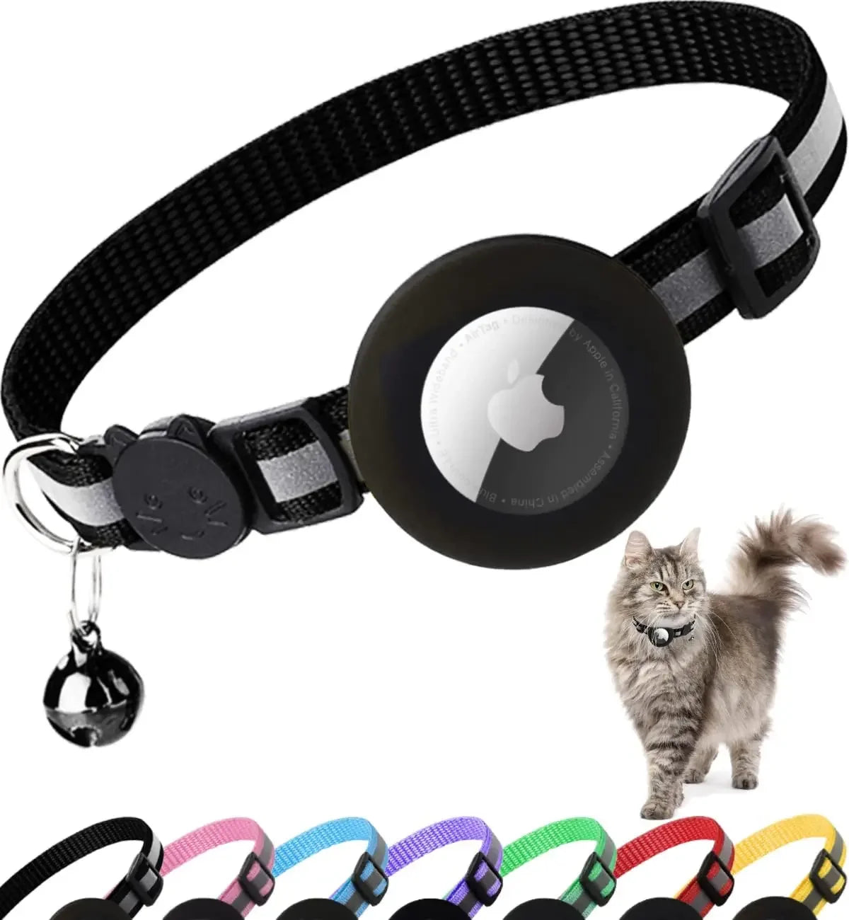 Collar para gatos con soporte AirTag, reflectante y seguro