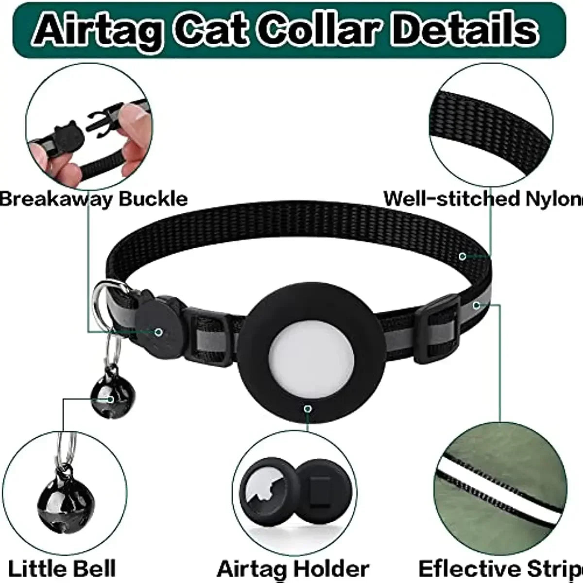 Collar para gatos con soporte AirTag, reflectante y seguro